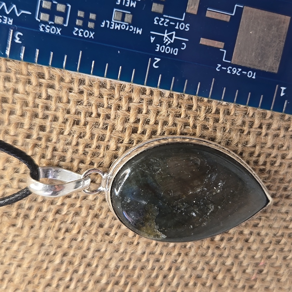 Labradorite Teardrop Pendant Necklace in Dark Green by